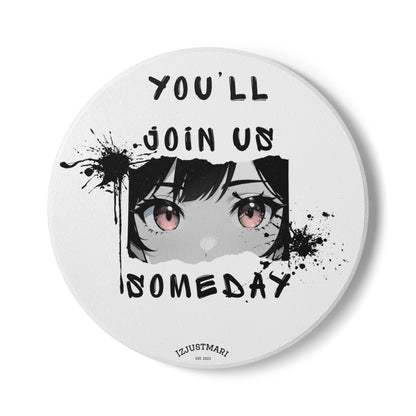 Over the Garden Wall Ceramic Coaster — "You'll Join Us Someday" Quote