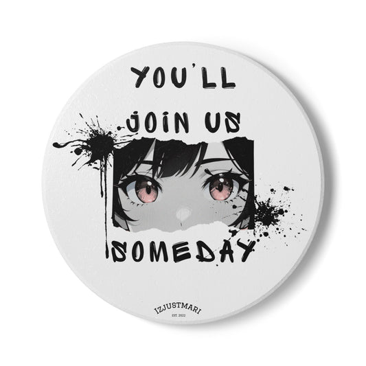 Over the Garden Wall Ceramic Coaster — "You'll Join Us Someday" Quote