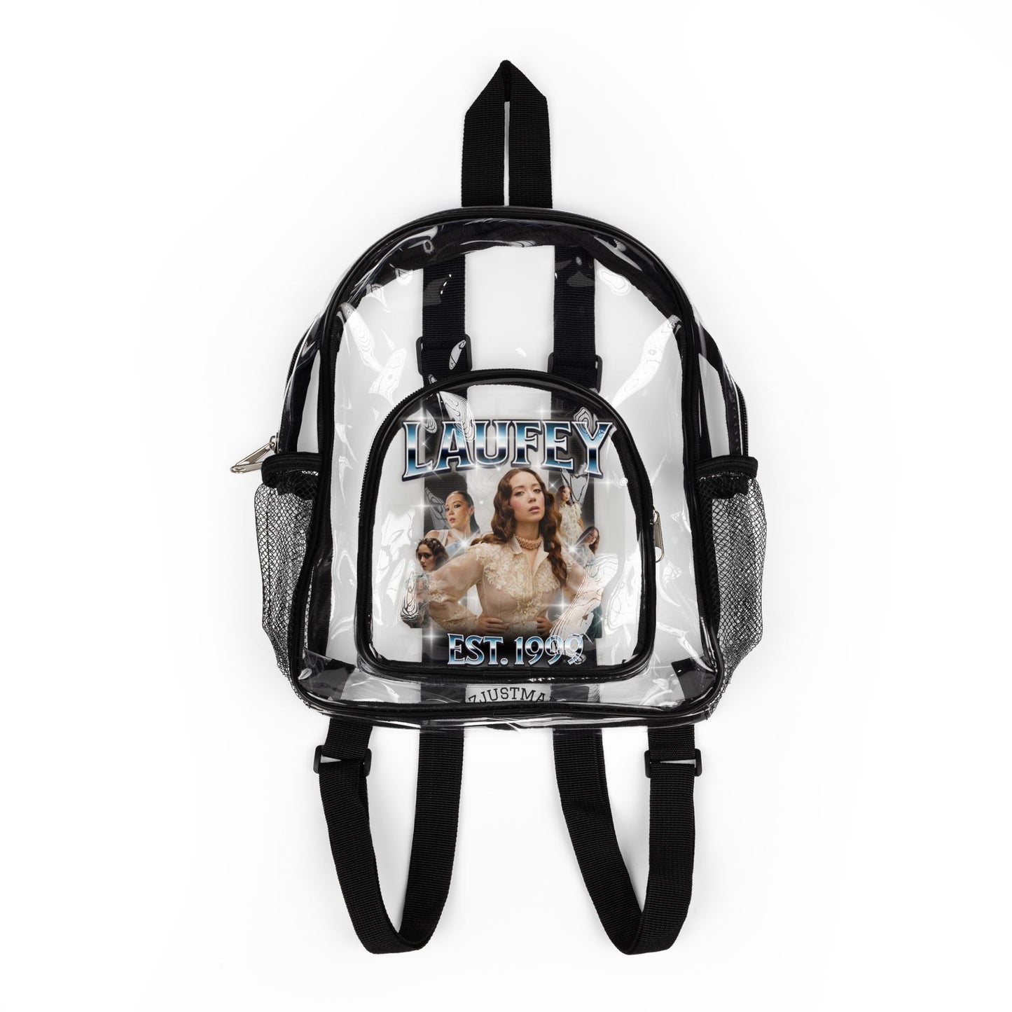 Laufey Clear Stadium Backpack with Front Graphic Pouch — Transparent Security-Approved School & Event Bag