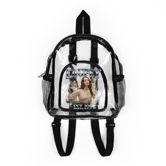 Laufey Clear Stadium Backpack with Front Graphic Pouch — Transparent Security-Approved School & Event Bag