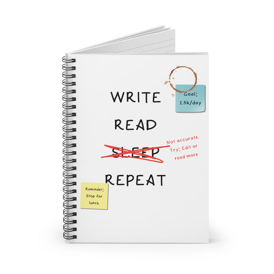 Write, Read, Sleep, Repeat Spiral Notebook | Life of a writer